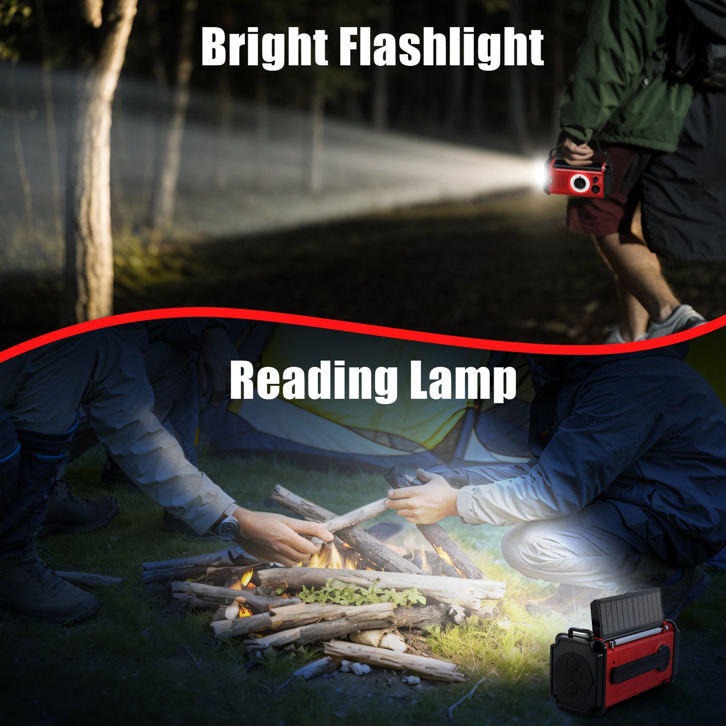 Jazmm 37000mWh Hand Crank Emergency Radio, Portable Solar AM/FM/NOAA Weather Radio with Rechargeable Battery Powered, USB Charger, SOS Alarm, Flashlight/Reading Lamp for Home Outdoor Survival(Red)