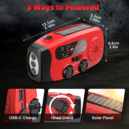 Jazmm Hand Crank Emergency Radio, NOAA/AM/FM Portable Radio, Solar Emergency Radio, Weather Alert, Flashlight for Emergency, 2000mAh Power Bank Cellphone Charger