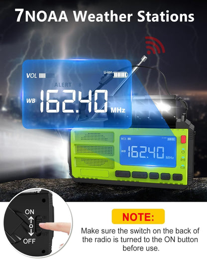 37000mWh Hand Crank Emergency Radio, AM FM NOAA Weather Alert Radio, Portable, Solar, 4 Charging Methods, 3-Mode Flashlight