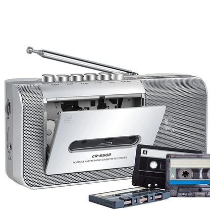Jazmm Portable Cassette Recorder Player, AM/FM Cassette Tape Player with Built, in Loud Speaker, Microphone & 3.5mm Earphone Jack, AC/AA Battery Powered,  Ideal Gift for Home