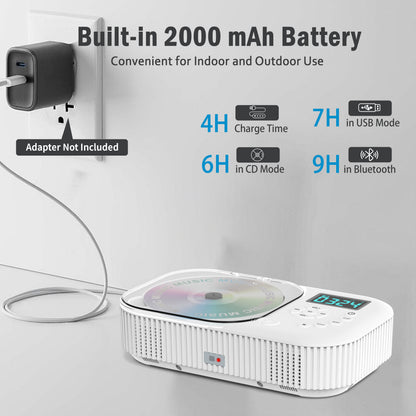 Jazmm Portable CD Player, Rechargeable Bluetooth CD Players for Home & Car