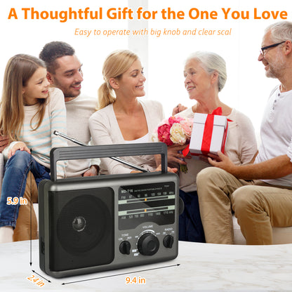 Jazmm AM FM Portable Radio Battery Operated Radio, AC/Battery Dual Power, small radio with and Big Speaker, Standard Earphone Jack, High/Low Tone Mode Large Knob for Home/Outdoor Use