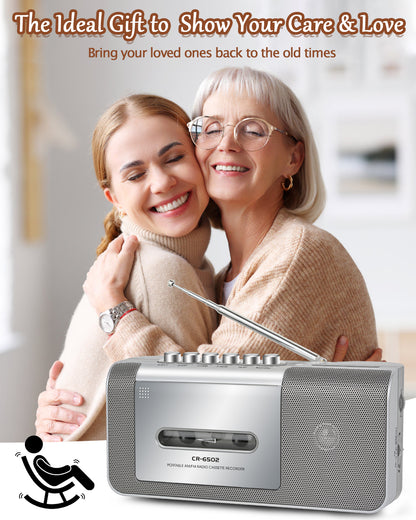 Jazmm Portable Cassette Recorder Player, AM/FM Cassette Tape Player with Built, in Loud Speaker, Microphone & 3.5mm Earphone Jack, AC/AA Battery Powered,  Ideal Gift for Home