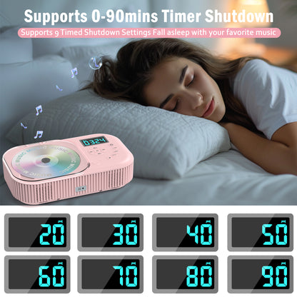 Jazmm Portable CD Player, Rechargeable Bluetooth CD Players for Home & Car, 2000mAh Anti-Skip CD Player with FM Radio/USB/AUX/Remote Control, Bulit-in Dual Speakers,Timer (Pink)