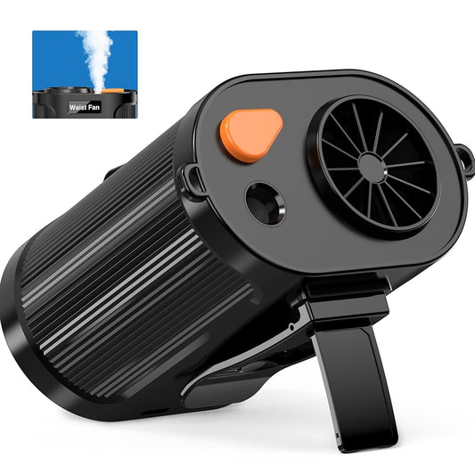 Jazmm Waist Clip Fan with Mist Function, 4000mAh Rechargeable 5-Speed Portable Fan, Hands-Free Cooling for Outdoor Fishing/Labor, Adjustable Neck/Desk Mount, Type-C Fast Charging & 18H Runtime