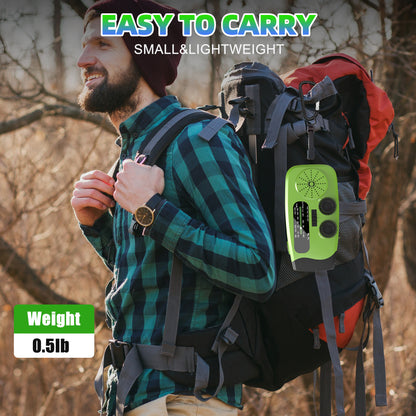 Jazmm Hand Crank Emergency Radio, 7400mWh NOAA/AM/FM Portable Radio, Solar Emergency Radio, Weather Alert, Flashlight for Emergency, Power Bank Cellphone Charger（Green）