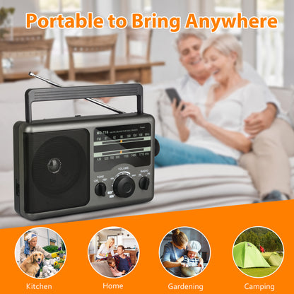 Jazmm AM FM Portable Radio Battery Operated Radio, AC/Battery Dual Power, small radio with and Big Speaker, Standard Earphone Jack, High/Low Tone Mode Large Knob for Home/Outdoor Use