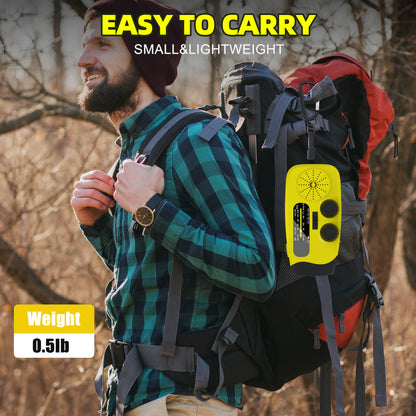 Jazmm Hand Crank Emergency Radio, 7400mWh NOAA/AM/FM Portable Radio, Solar Emergency Radio, Weather Alert, Flashlight for Emergency, Power Bank Cellphone Charger（Yellow）