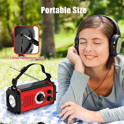 Jazmm 37000mWh Hand Crank Emergency Radio, Portable Solar AM/FM/NOAA Weather Radio with Rechargeable Battery Powered, USB Charger, SOS Alarm, Flashlight/Reading Lamp for Home Outdoor Survival(Red)