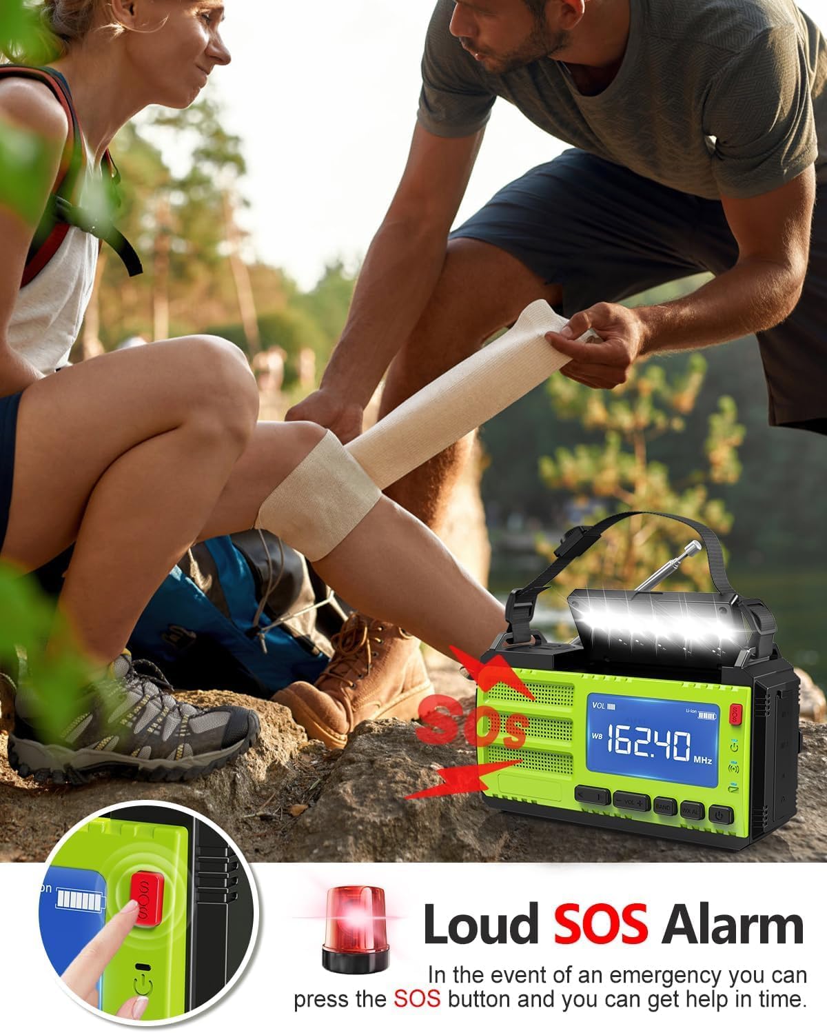 37000mWh Hand Crank Emergency Radio, AM FM NOAA Weather Alert Radio, Portable, Solar, 4 Charging Methods, 3-Mode Flashlight