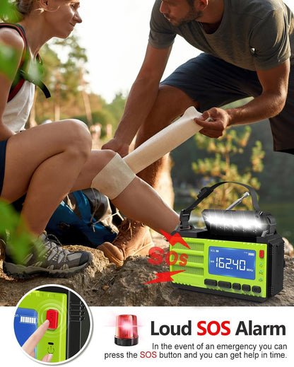 37000mWh Hand Crank Emergency Radio, AM FM NOAA Weather Alert Radio, Portable, Solar, 4 Charging Methods, 3-Mode Flashlight