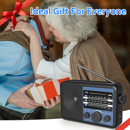 Jazmm Portable AM SW FM 3 Band Radio A16, AC/Battery Operated, Portable Shortwave Radio with Tuning Knob and Speaker, Blue