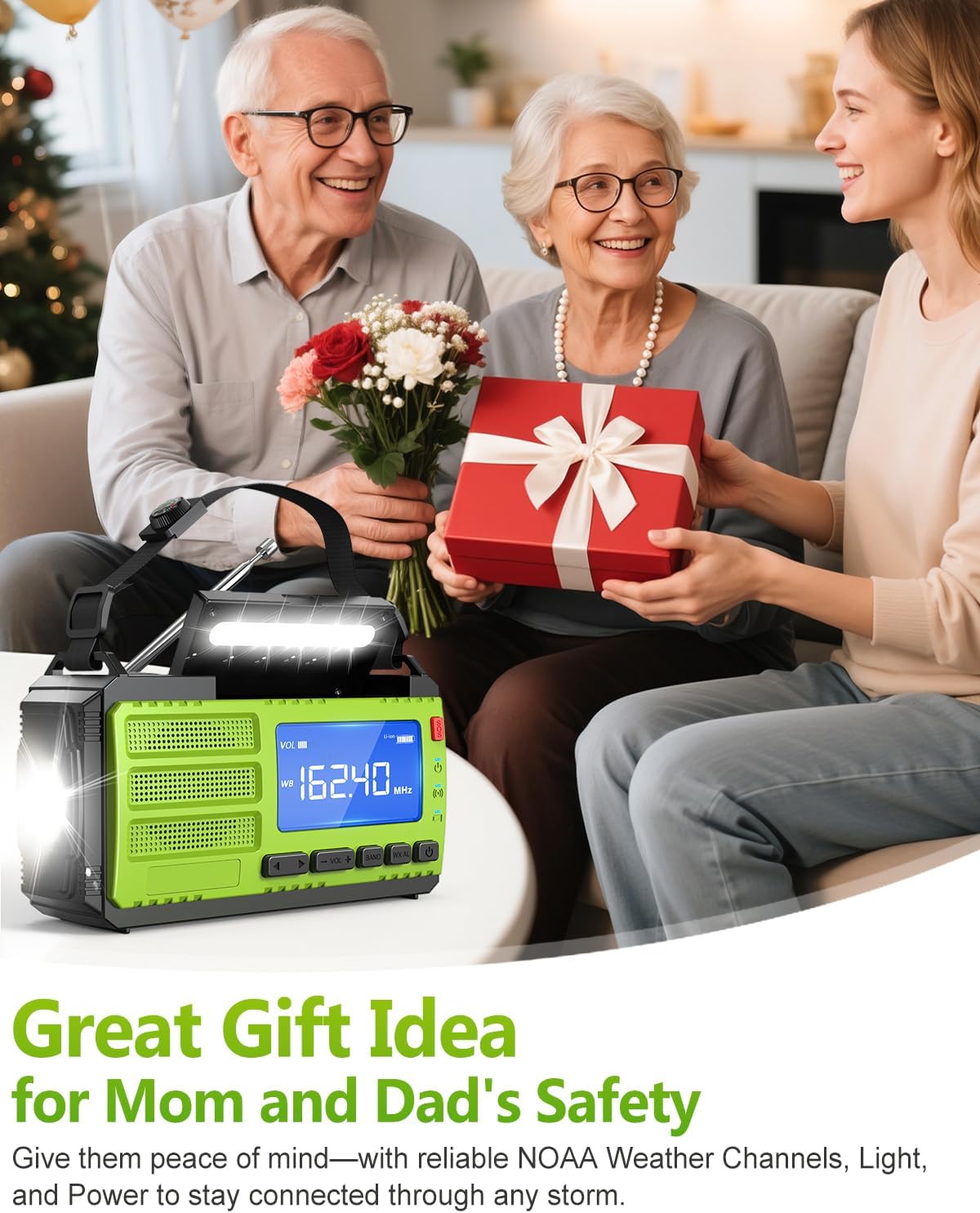 37000mWh Hand Crank Emergency Radio, AM FM NOAA Weather Alert Radio, Portable, Solar, 4 Charging Methods, 3-Mode Flashlight