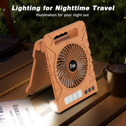 Jazmm Solar Camping Fan, Portable 4000mAh Rechargeable Battery Operated Fan with Solar/Type-C Charging, 4 Speeds, 3-Mode LED Light & Flashlight, 4 Timers, 90° Foldable Stand for Travel, Fishing