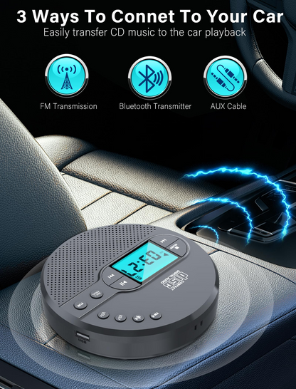 Jazmm CD Player Portable with Bluetooth 5.1, 2000mAh Rechargeable Discman, MP3/CD-R/USB Playback, Backlit LCD, Sleep Timer for Car, Home