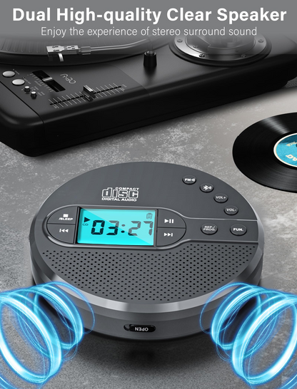 Jazmm CD Player Portable with Bluetooth 5.1, 2000mAh Rechargeable Discman, MP3/CD-R/USB Playback, Backlit LCD, Sleep Timer for Car, Home