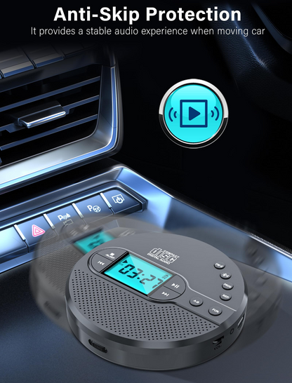 Jazmm CD Player Portable with Bluetooth 5.1, 2000mAh Rechargeable Discman, MP3/CD-R/USB Playback, Backlit LCD, Sleep Timer for Car, Home