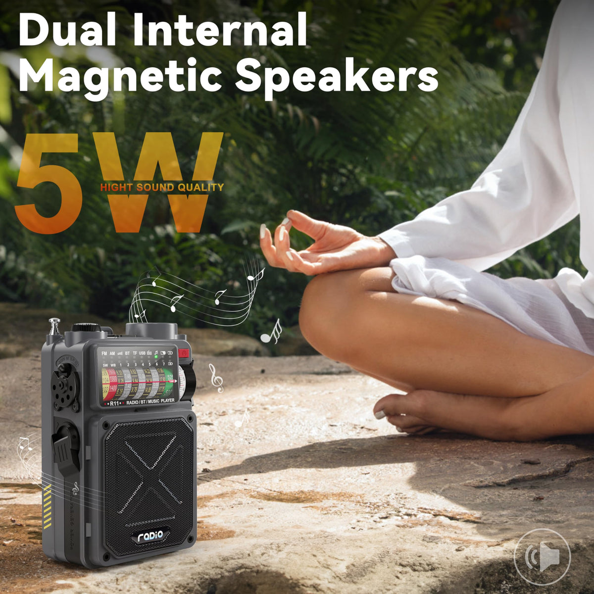 Jazmm Solar Emergency Radio with 4000mAh Power Bank, Hand Crank & Bluetooth 5.0, Portable Survival Radio with SOS Alarm/Flashlight, NOAA Weather/FM/AM/SW for Camping, Hiking, Blackouts
