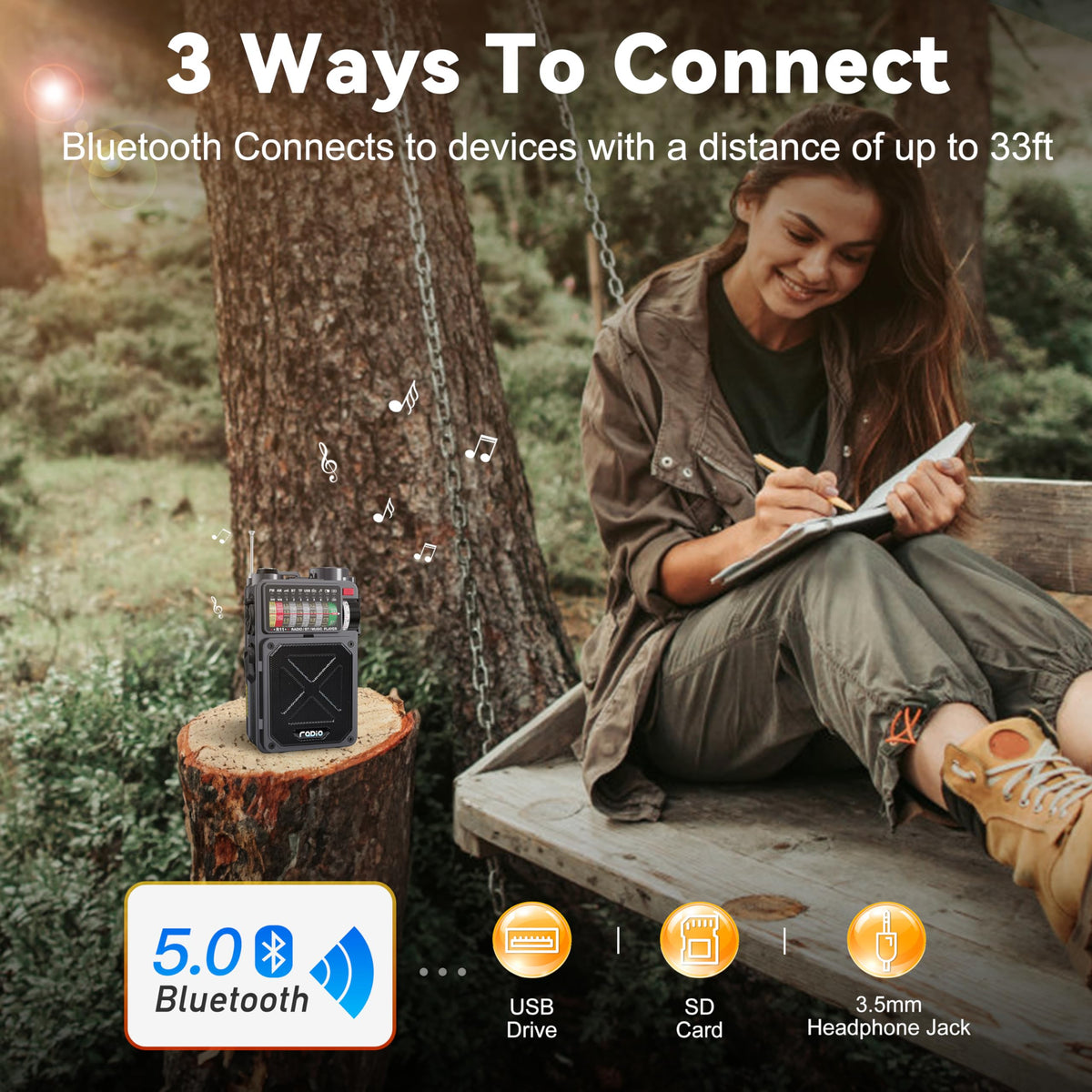 Jazmm Solar Emergency Radio with 4000mAh Power Bank, Hand Crank & Bluetooth 5.0, Portable Survival Radio with SOS Alarm/Flashlight, NOAA Weather/FM/AM/SW for Camping, Hiking, Blackouts
