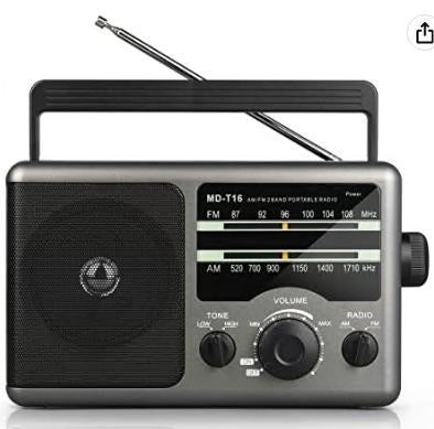 Jazmm AM FM Portable Radio Battery Operated Radio, AC/Battery Dual Power, small radio with and Big Speaker, Standard Earphone Jack, High/Low Tone Mode Large Knob for Home/Outdoor Use