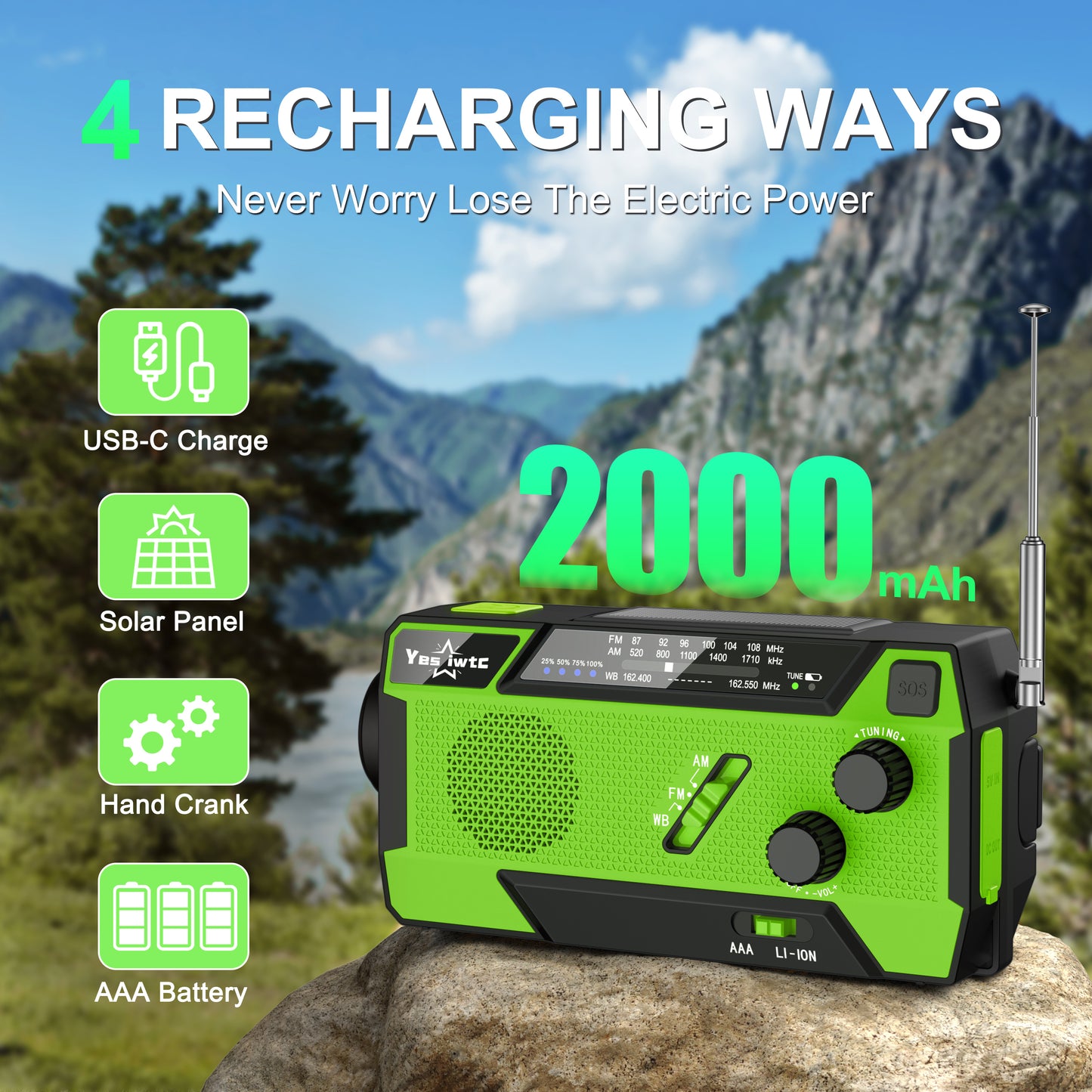 Jazmm Hand Crank Emergency Radio, Emergency Radio,Solar Radio,NOAA/AM/FM Weather Radio, 7400mWh Battery Operated 3 in 1 Charging Cable, LED Reading Light,SOS, for Winter Storm Hurricane Survival Gear