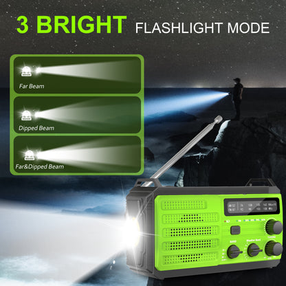 Jazmm 22200mWh Emergency Crank Radio, Emergency Solar Radio, NOAA/AM/FM Weather Radio, SOS Alarm, 6000wAh Battery Hand Crank Flashlight, Compass for Tornado, Winter Storm, and Survival Kits(Green)